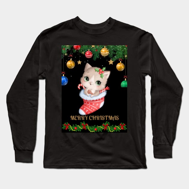 MERRY Christmas cat design Long Sleeve T-Shirt by SHAIKY